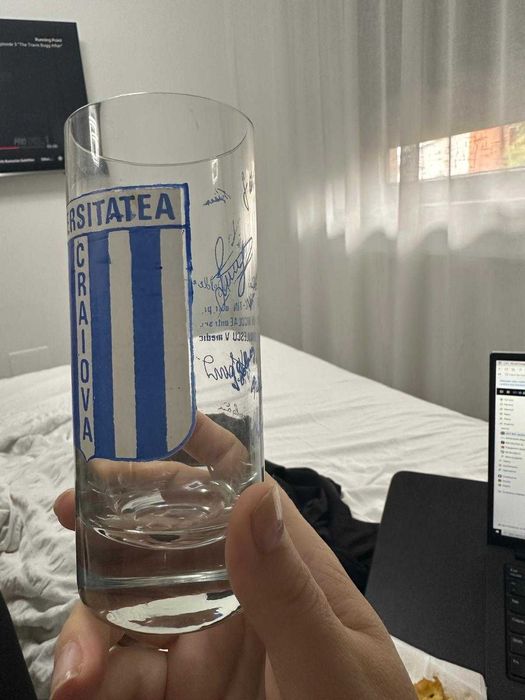 Set 7 pahare sticla cu emblema și autografe UNIV CRAIOVA