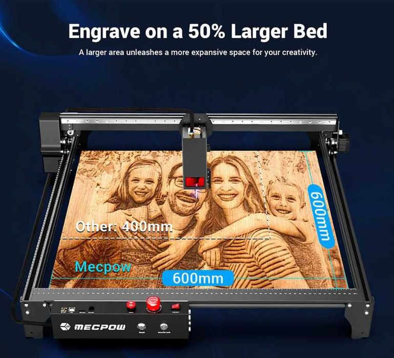 Laser CNC X5 Pro, 22W Optic, 600x600mm + air assist + fagure- NOU