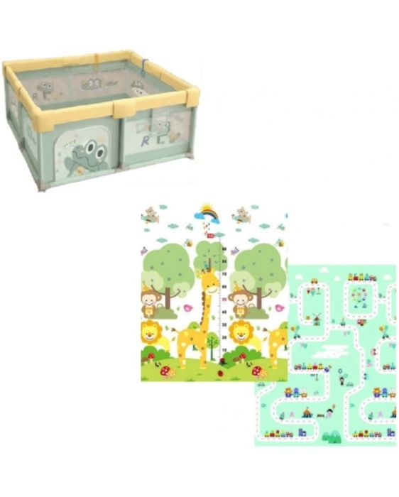 Детска кошара за игра Sonne, с вендузи и килимче, 150 x 180 x 65 см