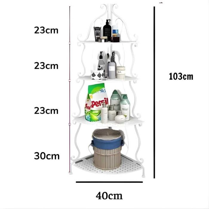 Метална ъглова етажерка рафт стелаж за баня, кухня и дом, 40х103 см