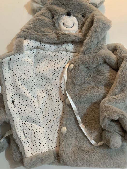 Бебешко палтенце с космест ефект и качулка мече