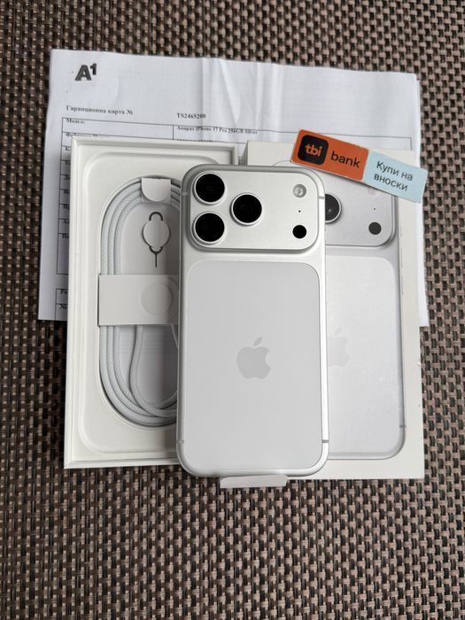 ЛИЗИНГ*86лв/м iPhone 17 Pro Silver* 256 айфон 17 про Бял