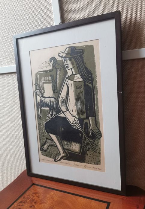 Антикварна картина Овчарка Йоханес Игуас Колер Johannes Iguaz Kohler