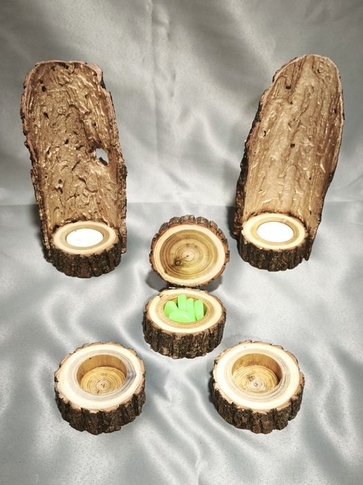 Свещник с декоративна кора и златиста вътрешност