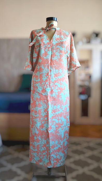Rochie maxi florală din viscoză 100%, XL–5X