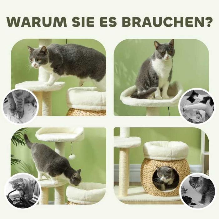 Дърво за котки PawHut с котешка пещера, топка за игра и платформа