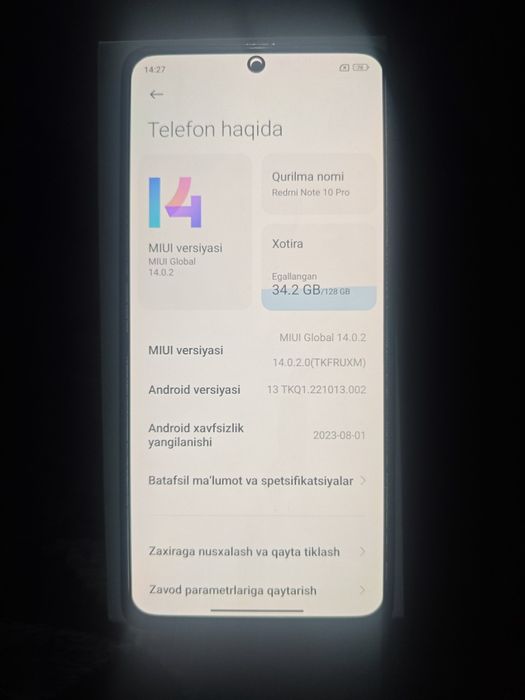 Redmi note 10 pro holati ideal 128 8+5