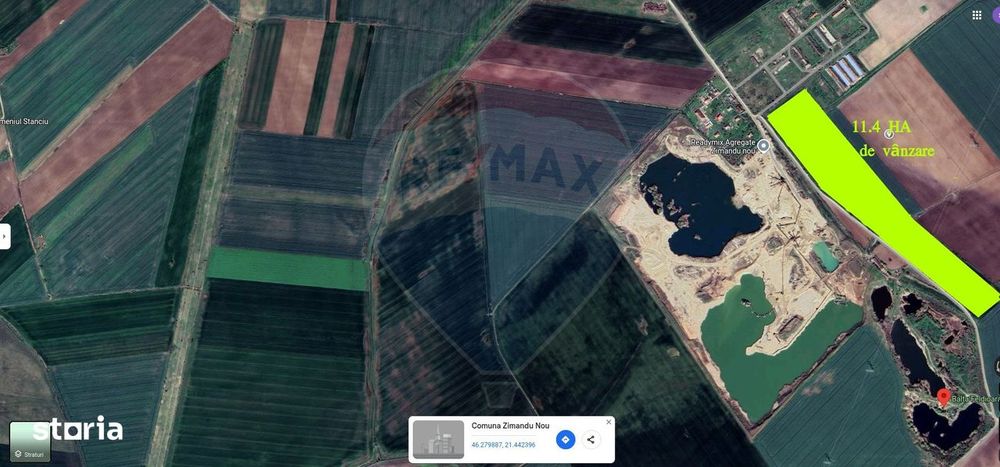 Teren de vânzare 113,931 mp, pretabil balastieră în Zimandu Nou