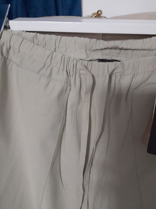 Pantaloni Massimo Dutti din bumbac wide leg verde pastel marimea XZ