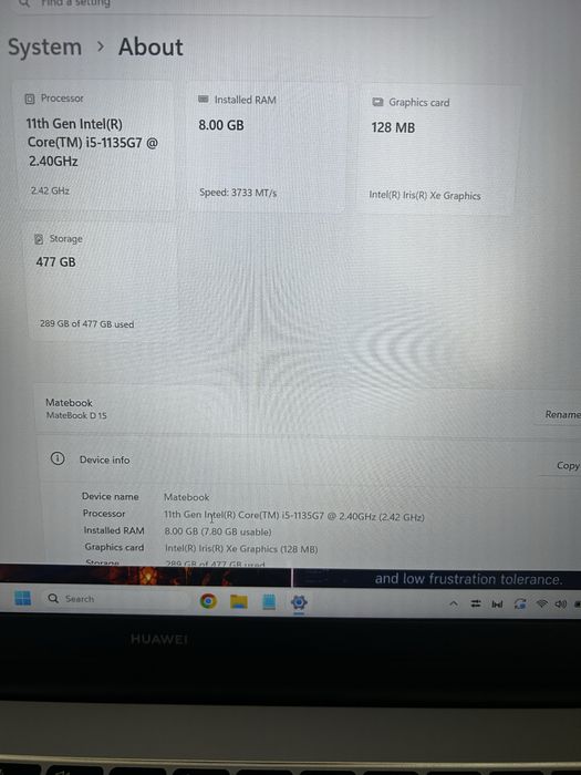 Huawei MateBook D15 – Intel i5 / 8 GB RAM / SSD 512 GB