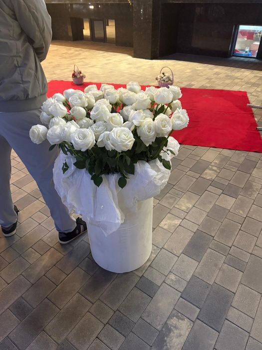 Цветы: белые розы в коробке (срочно)