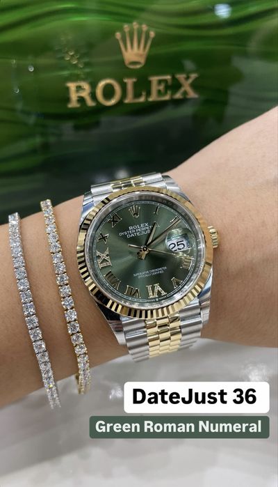 Rolex Date-Just 36 Roman Green Dial ETA 3235