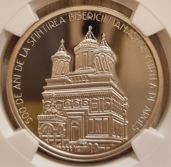 Set 3 monede BNR, aur, argint, tombac Curtea de Argeș gradate NGC PF69