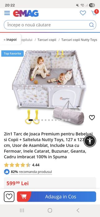 2in1 Tarc de Joaca Premium pentru Bebelusi si Copii + Salteluta Nutty