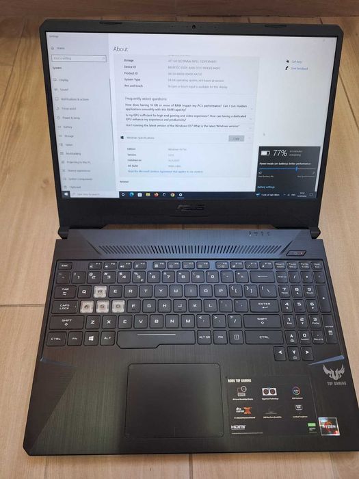 vand laptop tuf fx505dt/RYZEN 5 3550H/GTX 1650 4GB/RAM 16GB/SSD 512GB