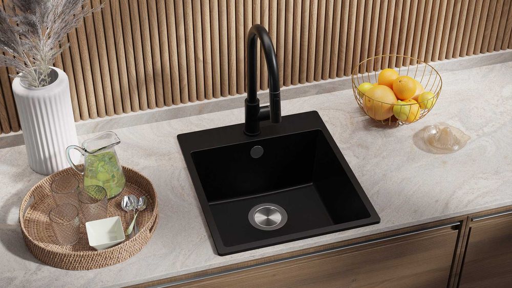 -31% Супер Промо Черна кухненска мивка от гранит Рига 45 XL 430 x 500