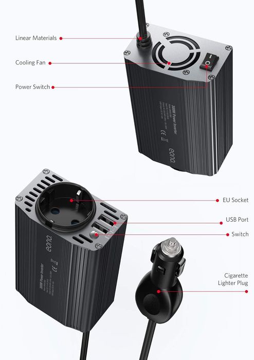 Invertor de tensiune Eono 12 V 230 V,300 W,sigilat