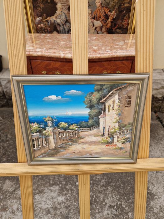 Страхотна майсторска антикварна картина масло на фазер