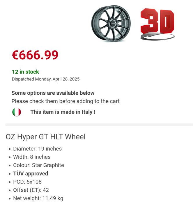 Jante OZ Racing 19"   5 x 108     ET 42