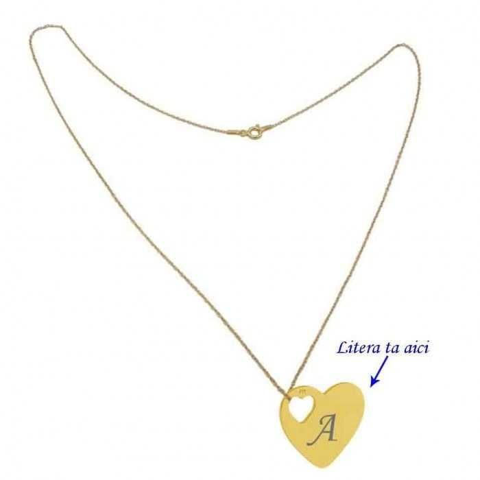 Lant argint 925 elegant, delicat, cu charm inima, gravata cu Litera ta