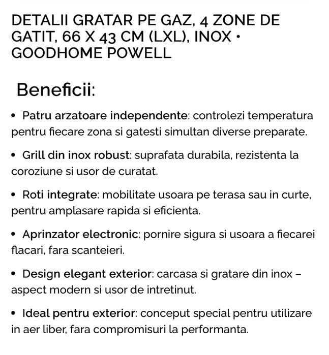 Gratar pe gaz, 4 arzatoare, husa cadou. Garantie 18 luni