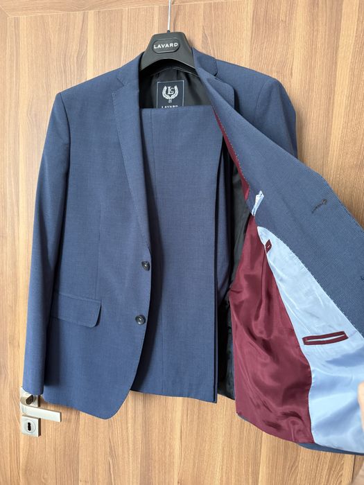 Costum LAVARD albastru – lână 60% – sacou + pantaloni – M (170/100/88) elegant