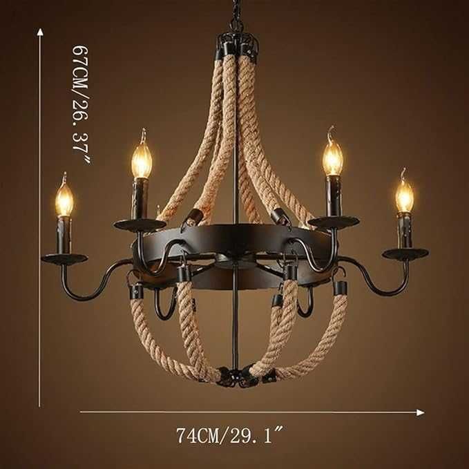 Висяща лампа с ретро конопено въже Таванско помещение Рустик Индустрия