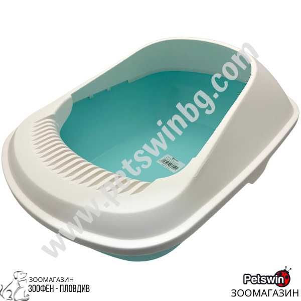 Полузатворена Котешка Тоалетна- 56/42/26.5см- Светлосиня- Pet Interest