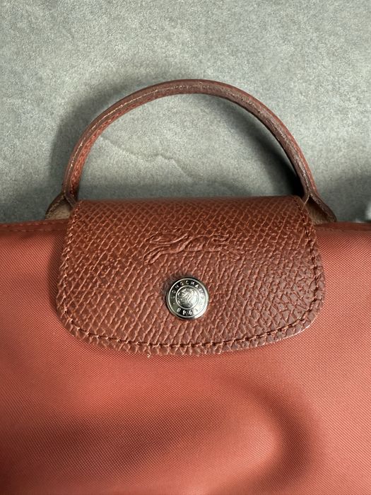 Дамска мини чанта в кафяво от полиамид и кожа, Longchamp Le Pilage