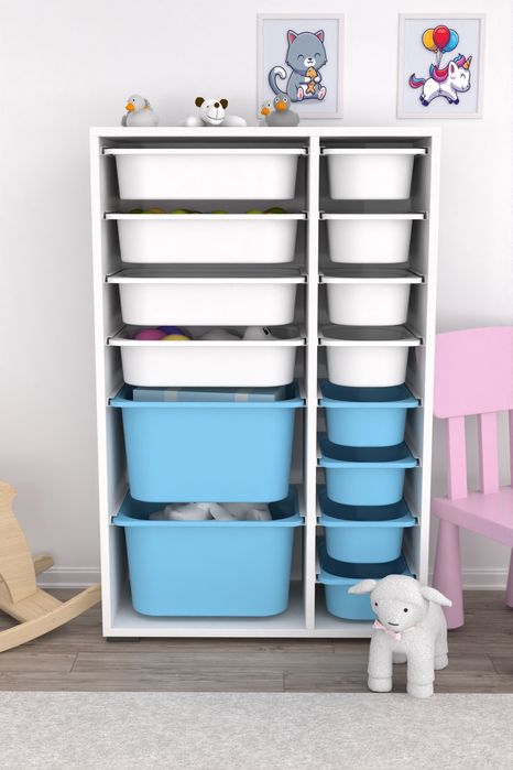 Органайзер, Етажерка за играчки, Мултифункционален шкаф с 14 кошници