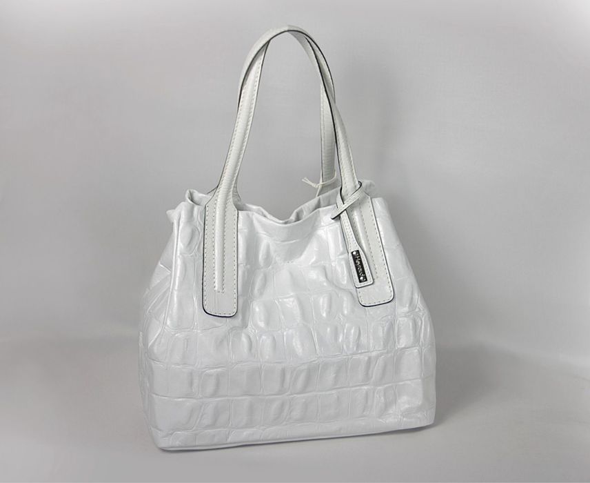 Poseta dame din piele naturala albe