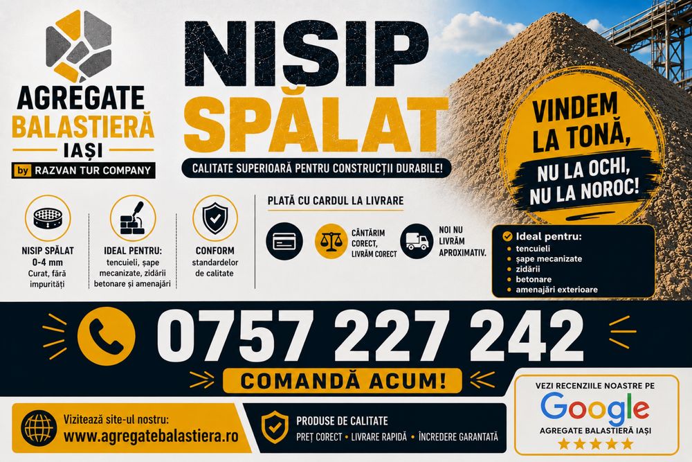Nisip tencuit, nisip sapa, nisip gazon, nisip iasi, balast iasi