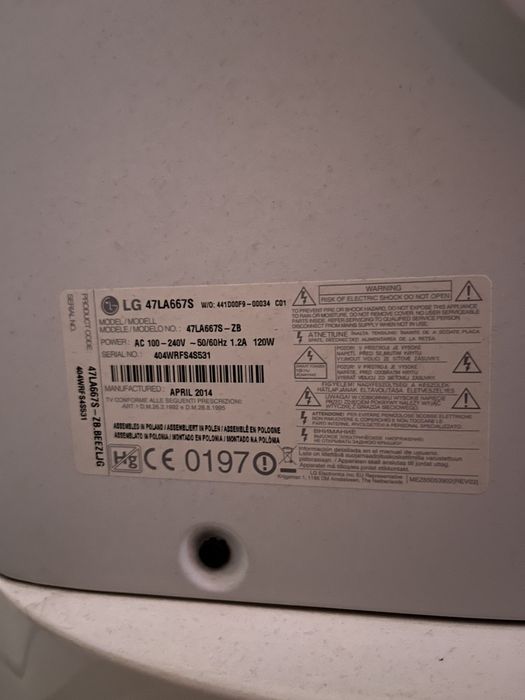 Продавам телевизор LG, модел 47LA667S-ZB, 47 инча,