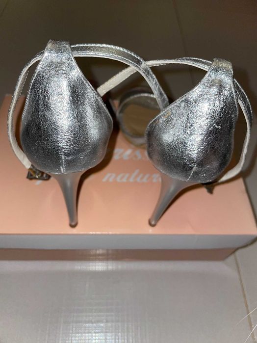 Sandale argintii piele naturala, marimea 38