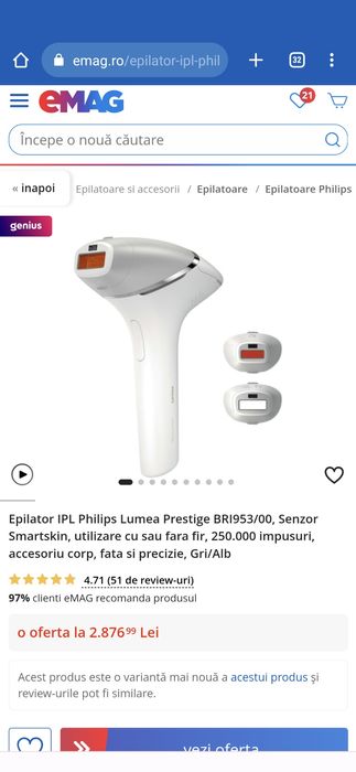 Epilator IPL Philips Lumea Prestige BRI953-00 Smartskin