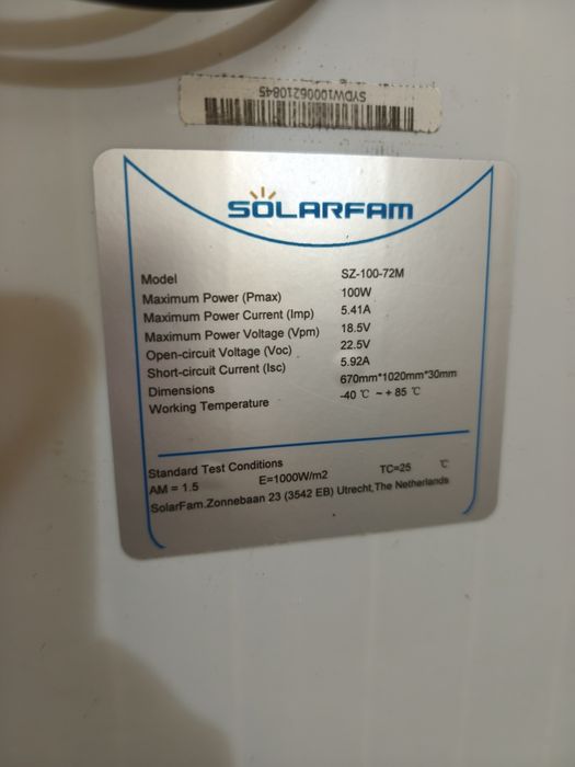 Слънчев Панел  SolarFam 100W за Каравана
