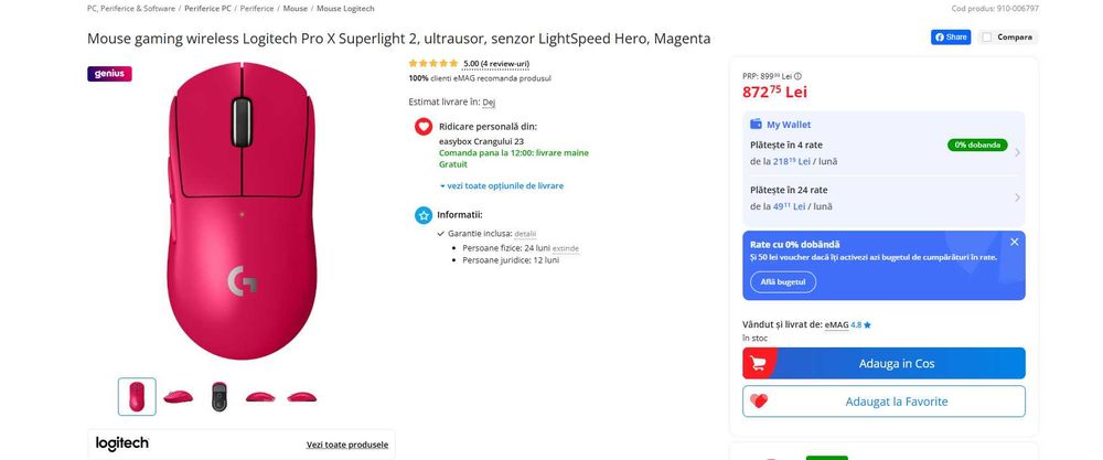 Set Periferice Logitech Superlight 2, Logitech G Pro X si HyperX alloy