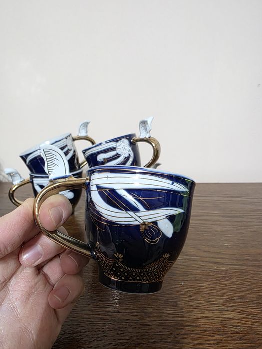 Set cești espresso cu farfurioare – Romarose, porțelan albastru