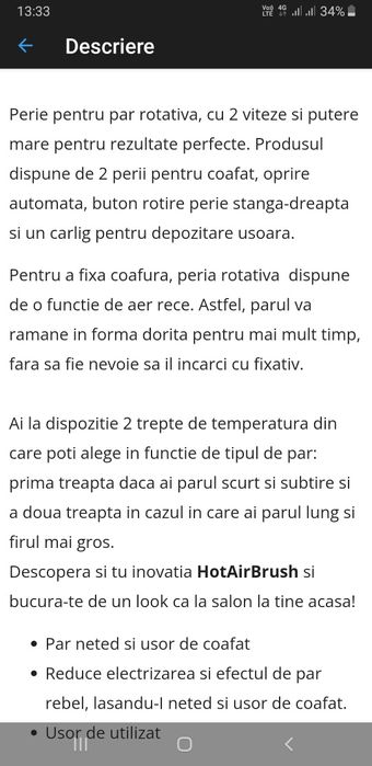 Perie rotativa Victronic aer cald, 250 W