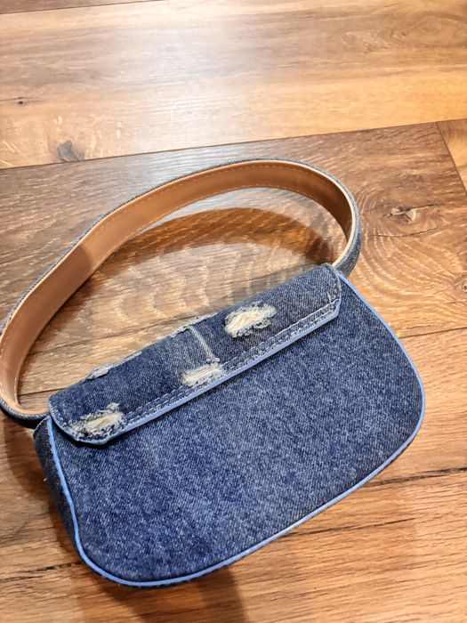 Дамска чанта дънков плат с бежово