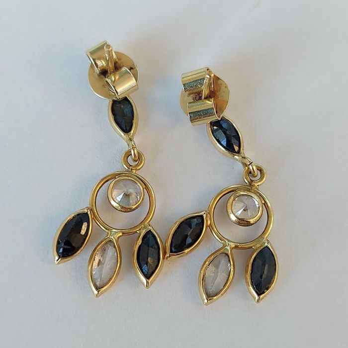 Старинни златни обеци с естествени сапфири и топази