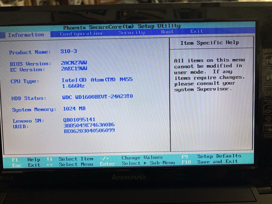 Vand  leptop   LENOVO.   S  10 -3