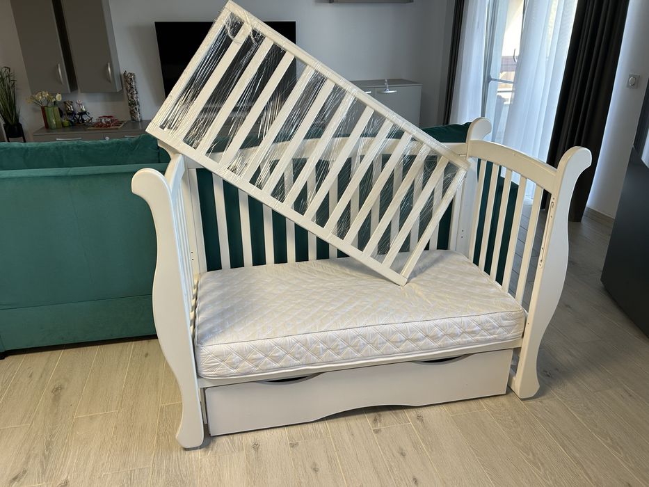 Patut copii - lemn masiv / saltea cocos / sertar / laterala