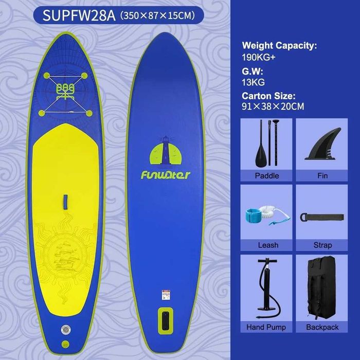 350см Надуваем SUP борд, Дъска, голям падъл борд комплект СУП борд с гребло помпа раница до 190кг