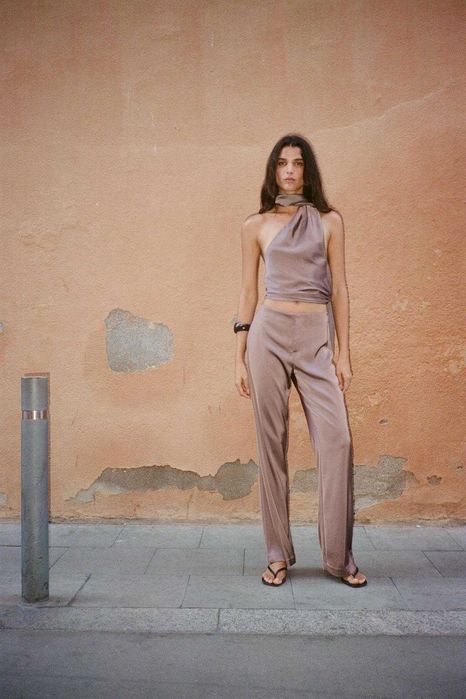 Сатенени разкроени панталони Zara размер L