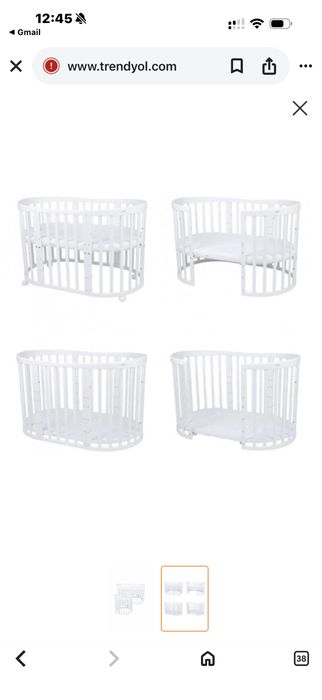 Pătuț oval 7în1 cu saltea Waldin Alb