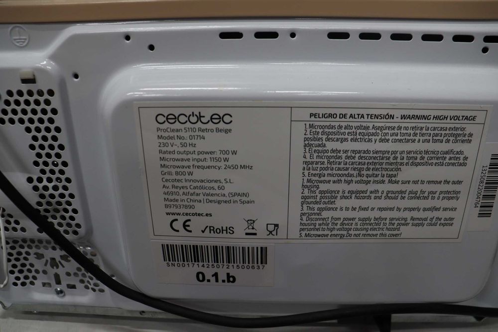Cecotec Proclean 5110 Ретро Жълта Цифрова Микровълнова Печка с Грил, 700 W, 5 Нива, Таймер до 60 минути, 8 Програми и Режим Размразяване, лек ДЕФЕКТ