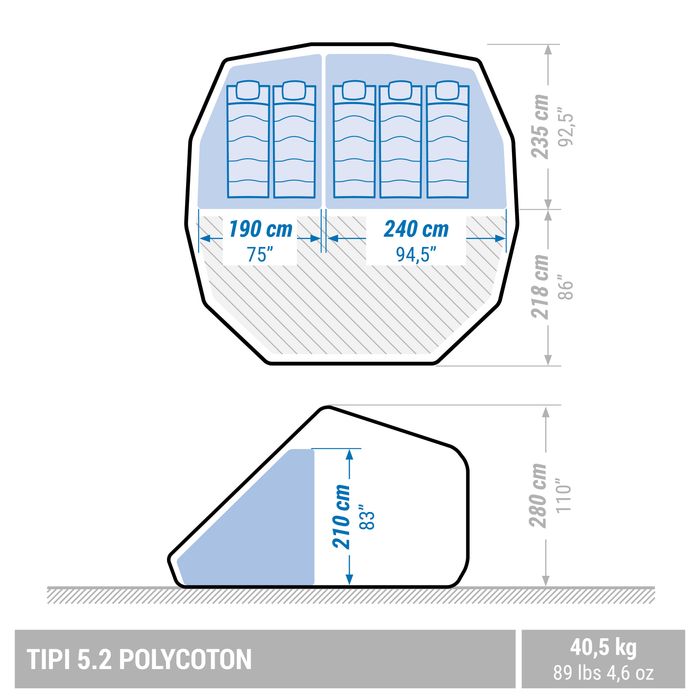 Cort de camping 5 locuri 2 camere, Tepee - produs resigilat Decathlon