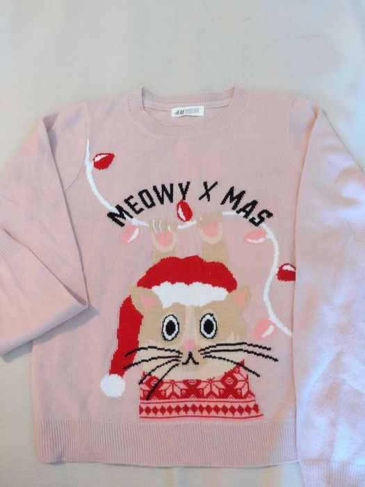Коледен пуловер с коте на H&M - 10-12 г
