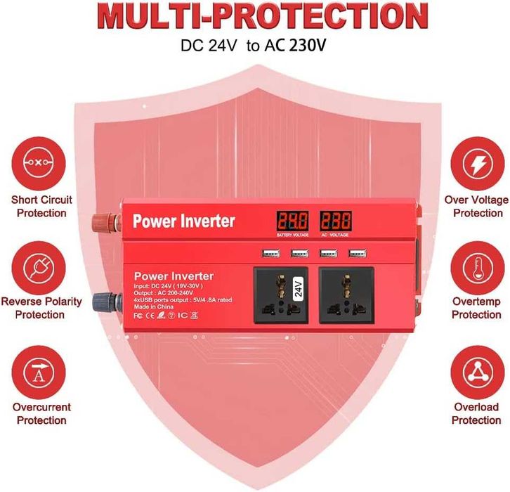 Преобразувател за ток/инвертор, от 24V на 220V, 1000W